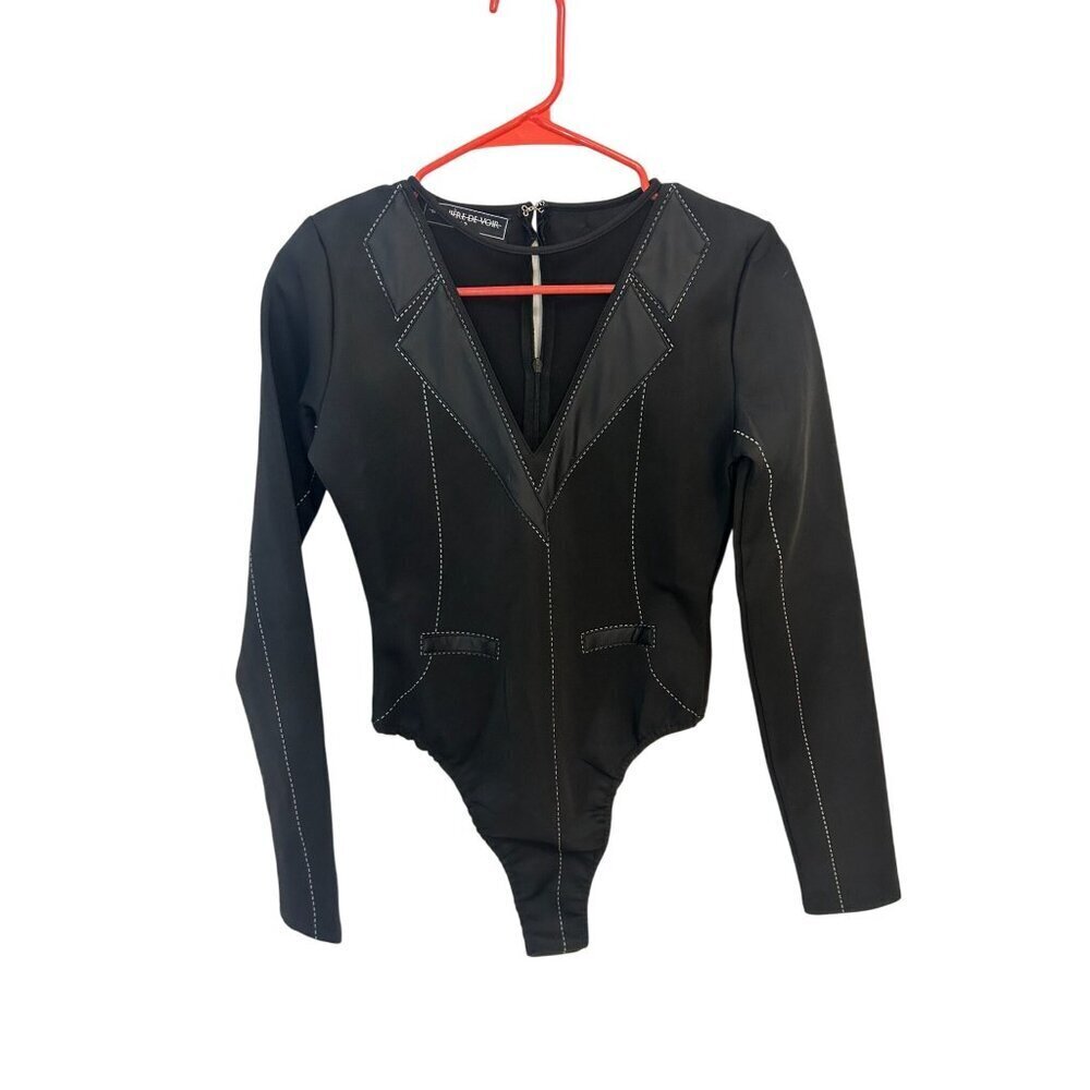 Maniere De Vior Black Tuxedo style Sexy Bodysuit UK 12 Fits US 6  8 - Picture 2 of 5